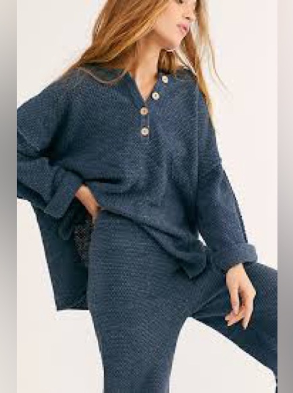 Sz S Free People Beach set Hailee knit sweater set in navy wide leg pants - Picture 2 of 15